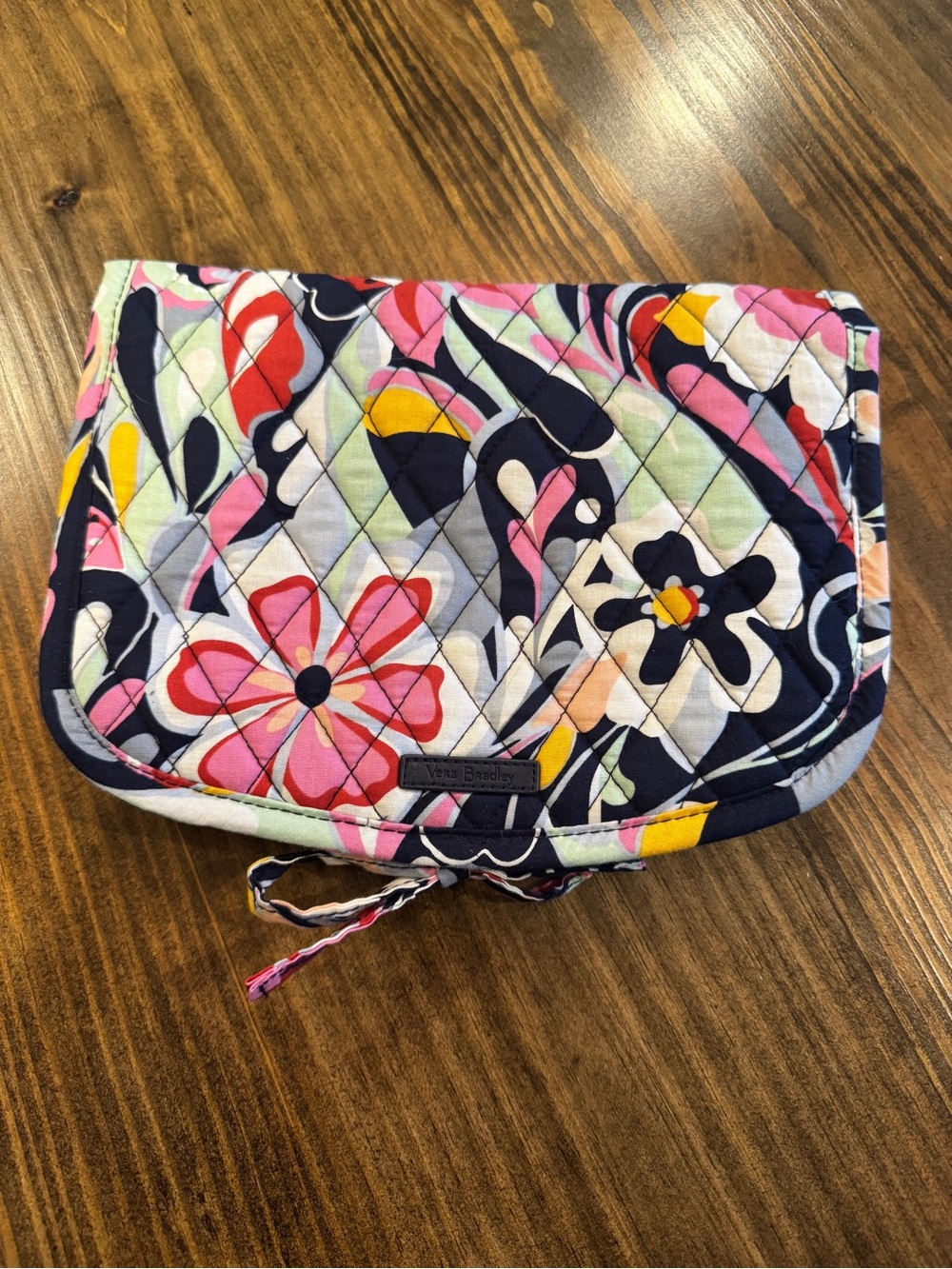 Vera Bradley Quilted Floral Pouch in Navy, Pink & Red